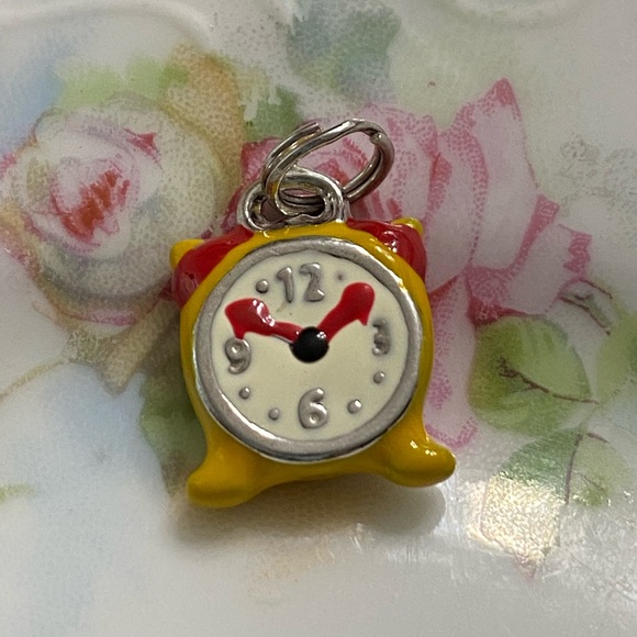 Vintage Sterling Enamel 2 Sided Clock Charm - Picture 1 of 5